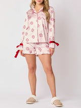 Şeker Desenli Kadife Kenar Detaylı Pijama Takımı