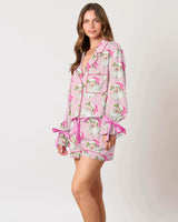 Pembe Baskılı Sevimli Noel Baba Yüzü Baskılı Pijama Takımı