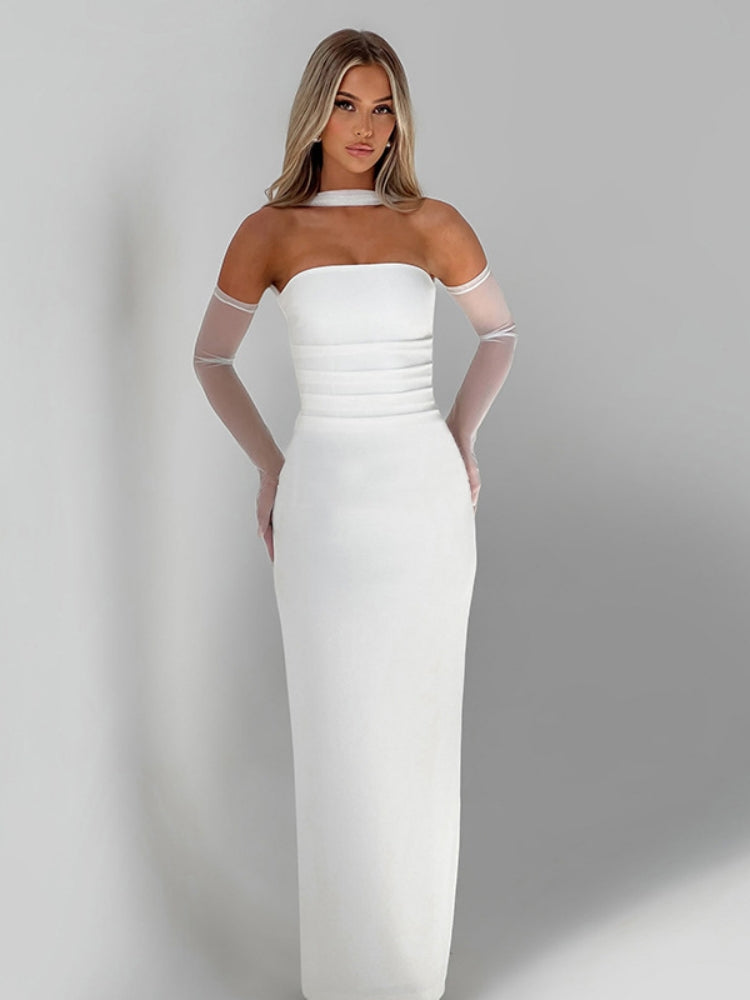 Straplez Dantel Kenarlı Elbise Takımı