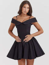 Siyah Tek Omuz Askılı Mini Elbise