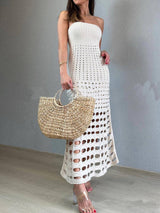 Kesim Patchwork Düşük Omuz Maxi Elbise