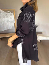 Basit Mektup Baskı Yüksek-Düşük Gevşek Gömlek