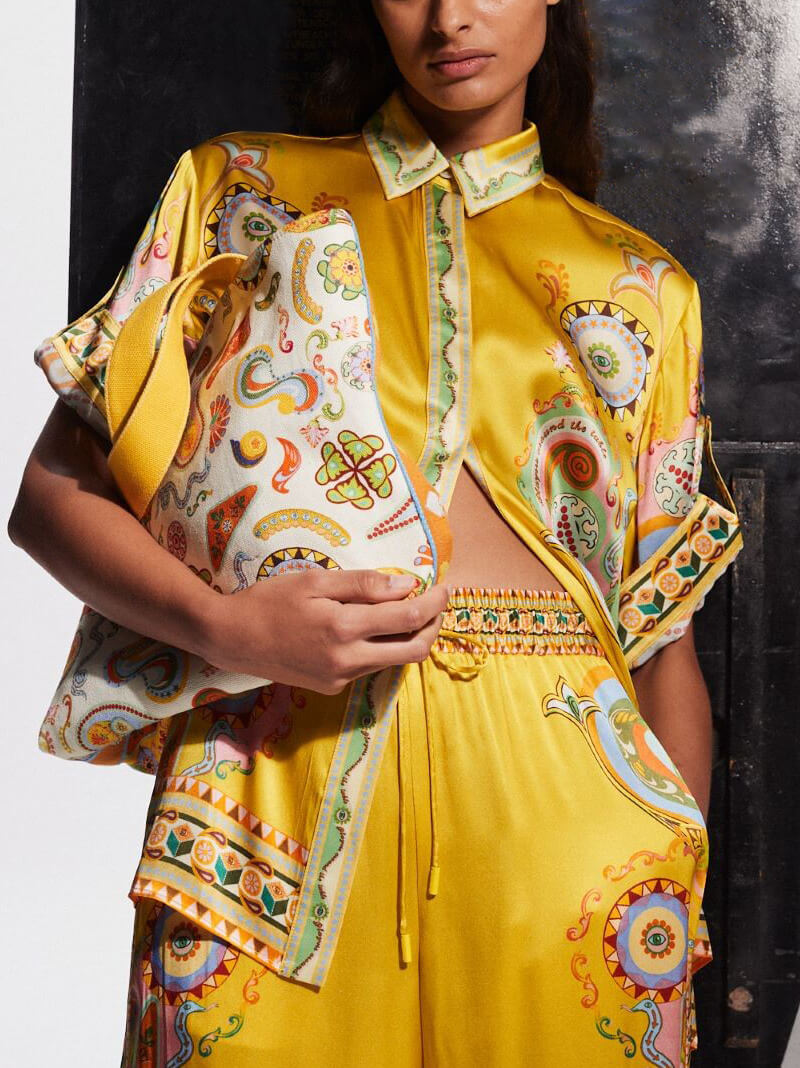 Sofistike Saten Benzersiz Kaju Çiçeği Baskı Düğmesi Büyük Boy İki Parçalı Set