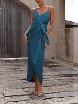 Şık Benzersiz Askılı Fransız Boyundan Bağlamalı Midi Elbiseler