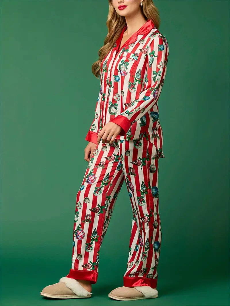 Noel Festivali Çizgili Pijama Takımı