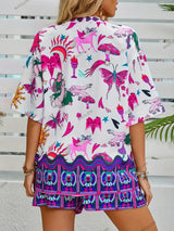 Modaya Uygun Çiçek Desenli Günlük Hırka ve Şort Takımı