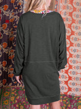 Renk Bloklu V Yaka Gündelik Mini Elbise