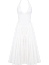 Beyaz Pamuklu Boyundan Bağlamalı Midi Sundress