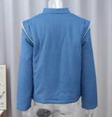 Çiçek Nakışlı Uçan Kol Dik Yaka İnce Ceket