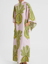 Pembe Çiçekli 3/4 Kol Elbise