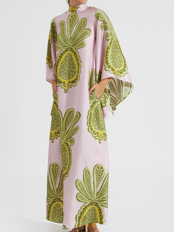 Pembe Çiçekli 3/4 Kol Elbise