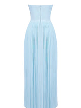 Okyanus Mavisi Pileli Uzun Elbise