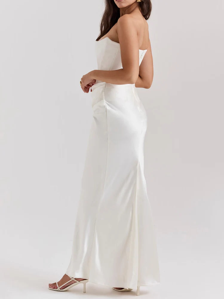 Fildişi Straplez Korse Elbise