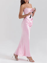 Pembe Askısız Bustiyer Maxi Elbise