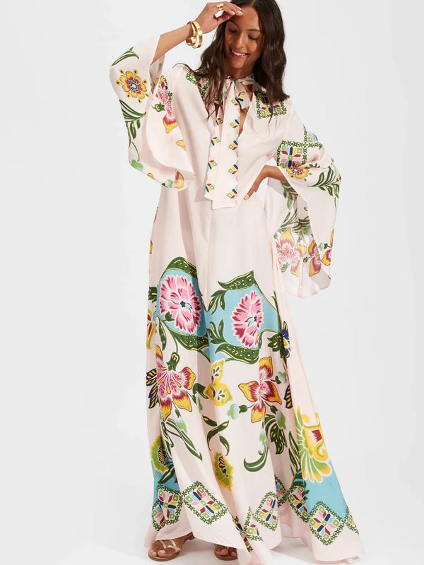 Magnifico Baskılı Maxi Elbise - Dökme Kum