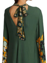 Koyu Yeşil Baskılı Uzun Elbise