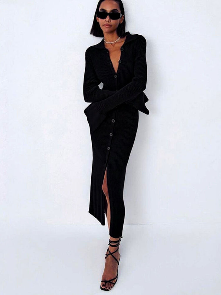 Uzun Hırka Triko V-Yaka Elbise