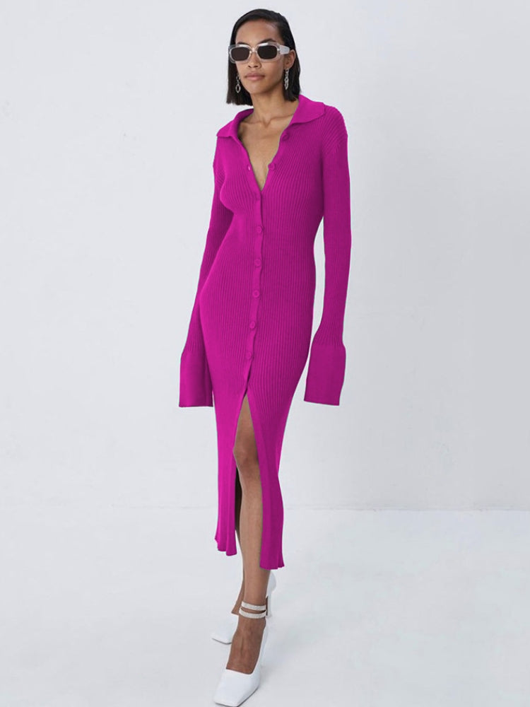 Uzun Hırka Triko V-Yaka Elbise