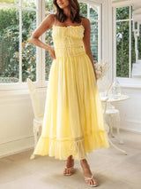 Zarif Düşük Omuz Askılı Patchwork Elbise