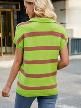 Yaka Rahat Çizgili Triko Yelek Kazak