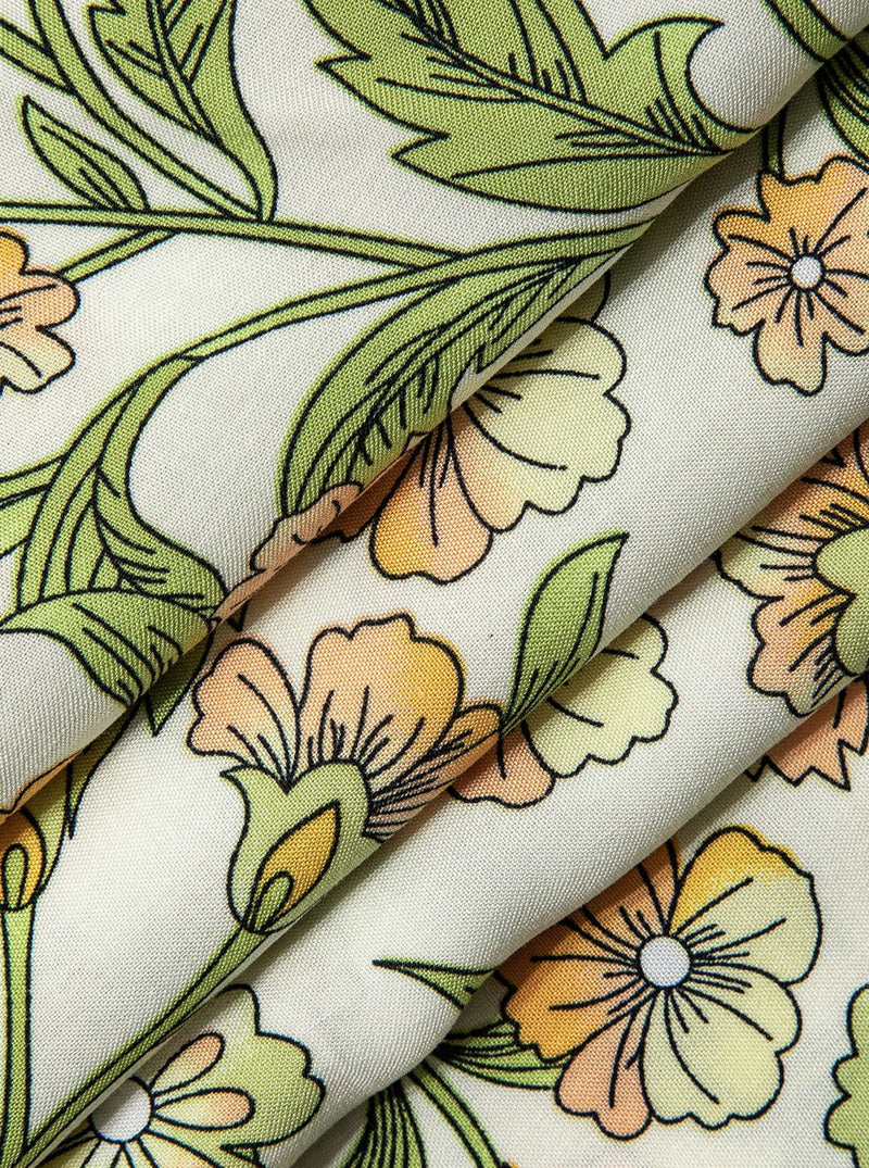 Çiçek Desenli Yüksek Bel Geniş Paça Pantolon