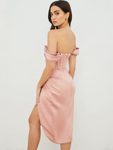Omuz Askılı Bodycon Midi Elbise - Ten Rengi