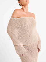 Düşük Omuz Buklet Maxi Elbise