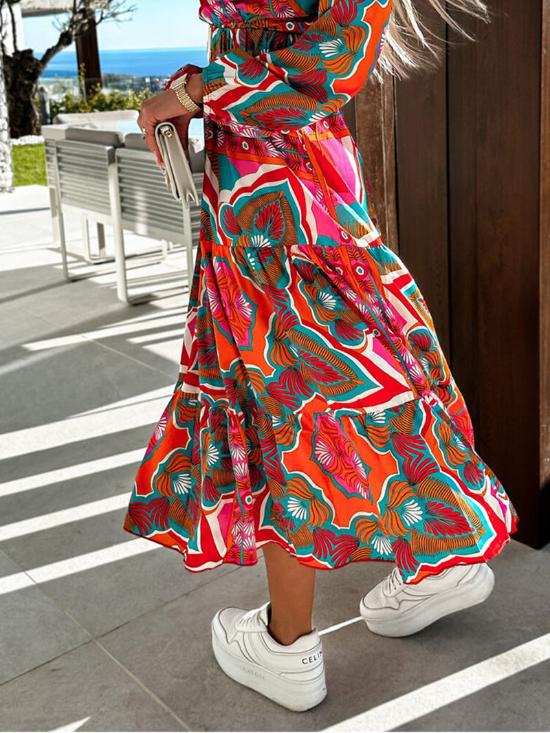 Moda Uzun Kollu V Yaka Maxi Elbise