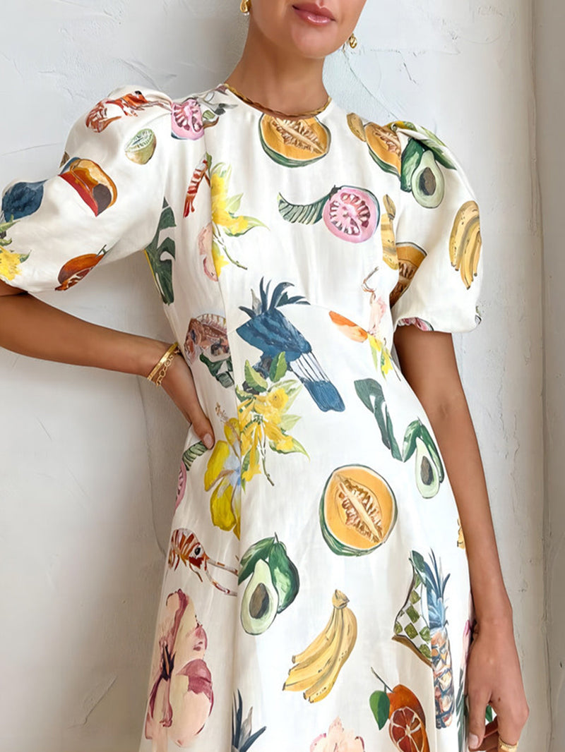 Moda Graffiti Baskı Slim Fit Çok Yönlü Maxi Elbise