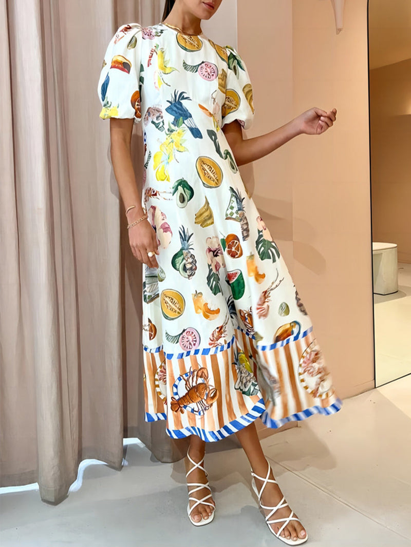 Moda Graffiti Baskı Slim Fit Çok Yönlü Maxi Elbise