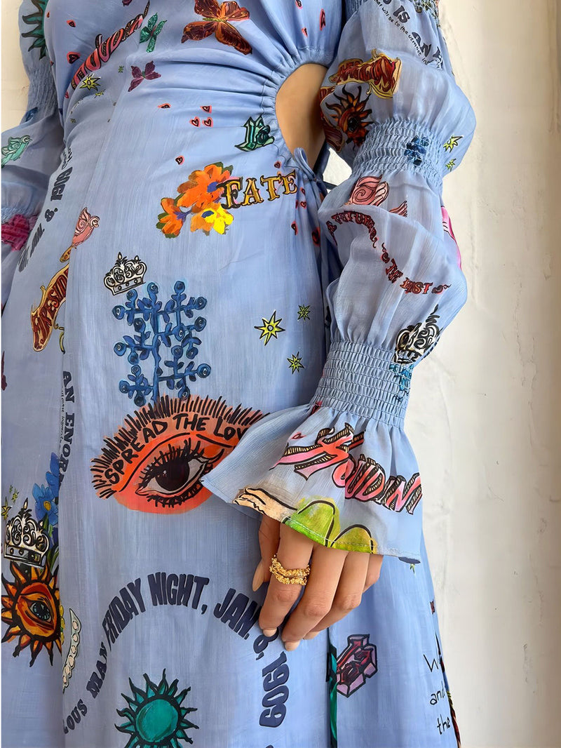 Graffiti Fener Kesimli Kısa Elbise Midii Elbise