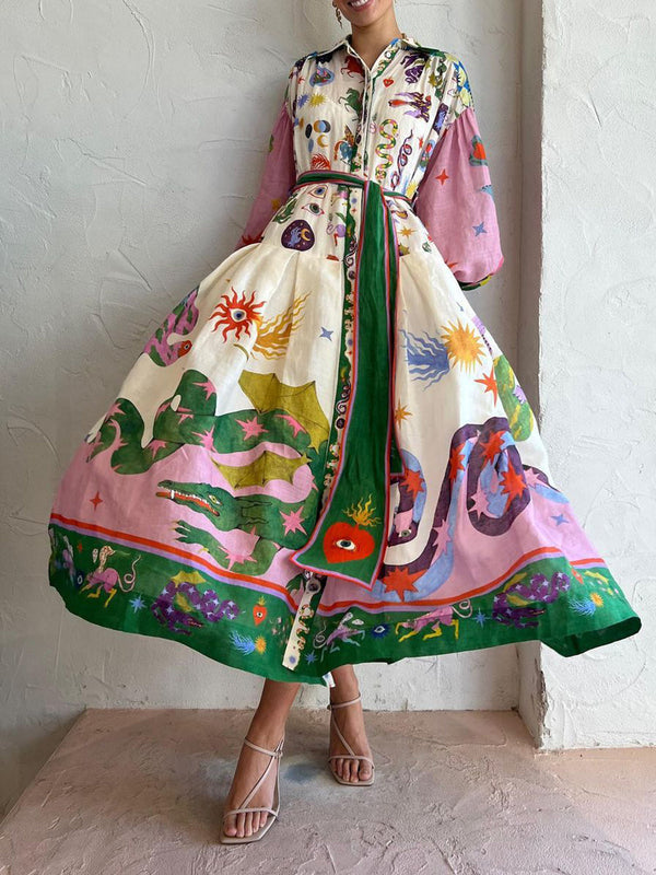 Pileli Uzun Kollu Bol Elbise