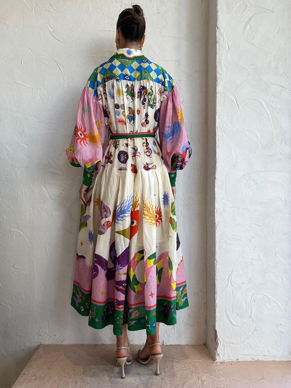 Pileli Uzun Kollu Bol Elbise