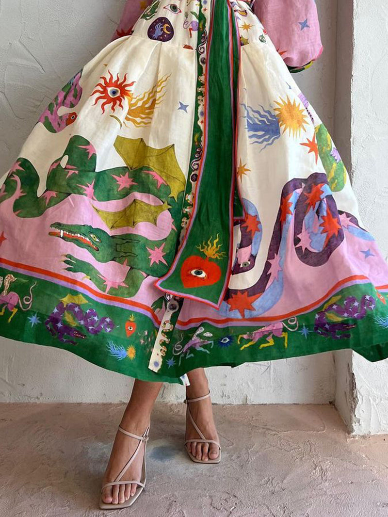 Pileli Uzun Kollu Bol Elbise