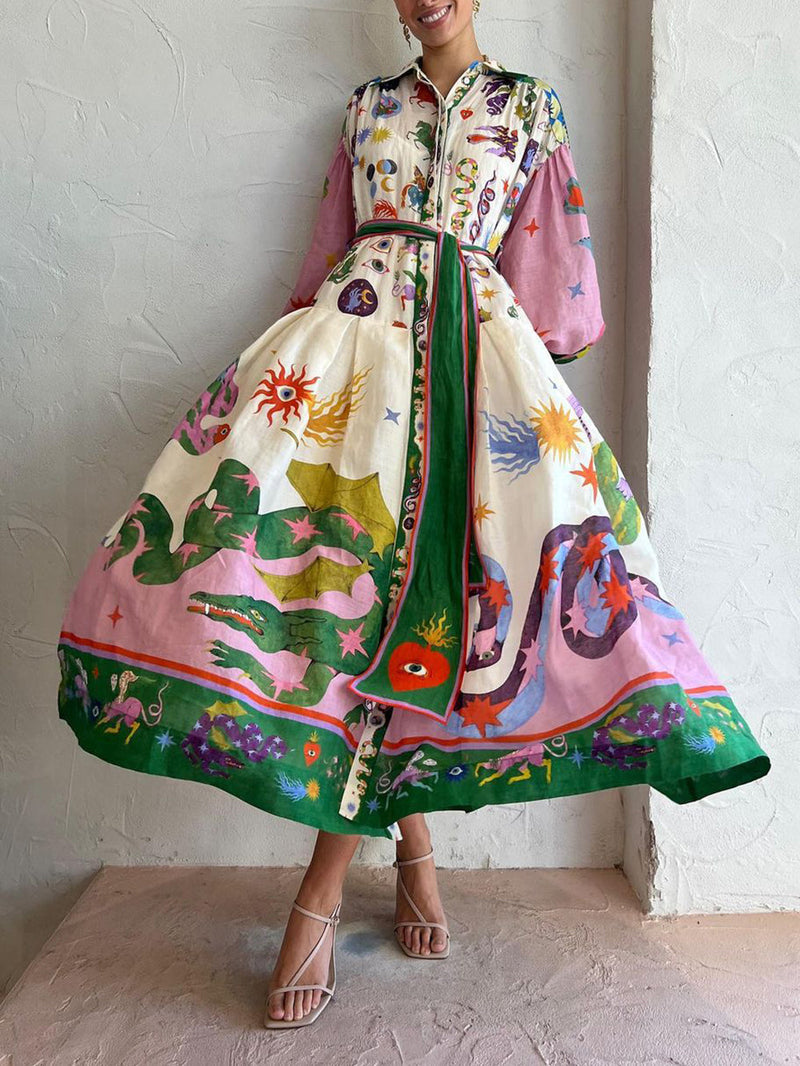 Pileli Uzun Kollu Bol Elbise