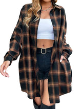 Ekose Düğmeli Gömlek Elbise