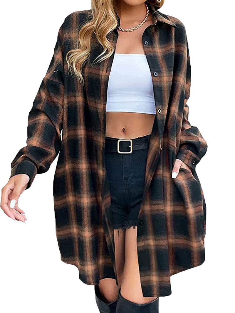 Ekose Düğmeli Gömlek Elbise