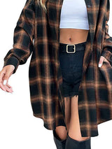 Ekose Düğmeli Gömlek Elbise