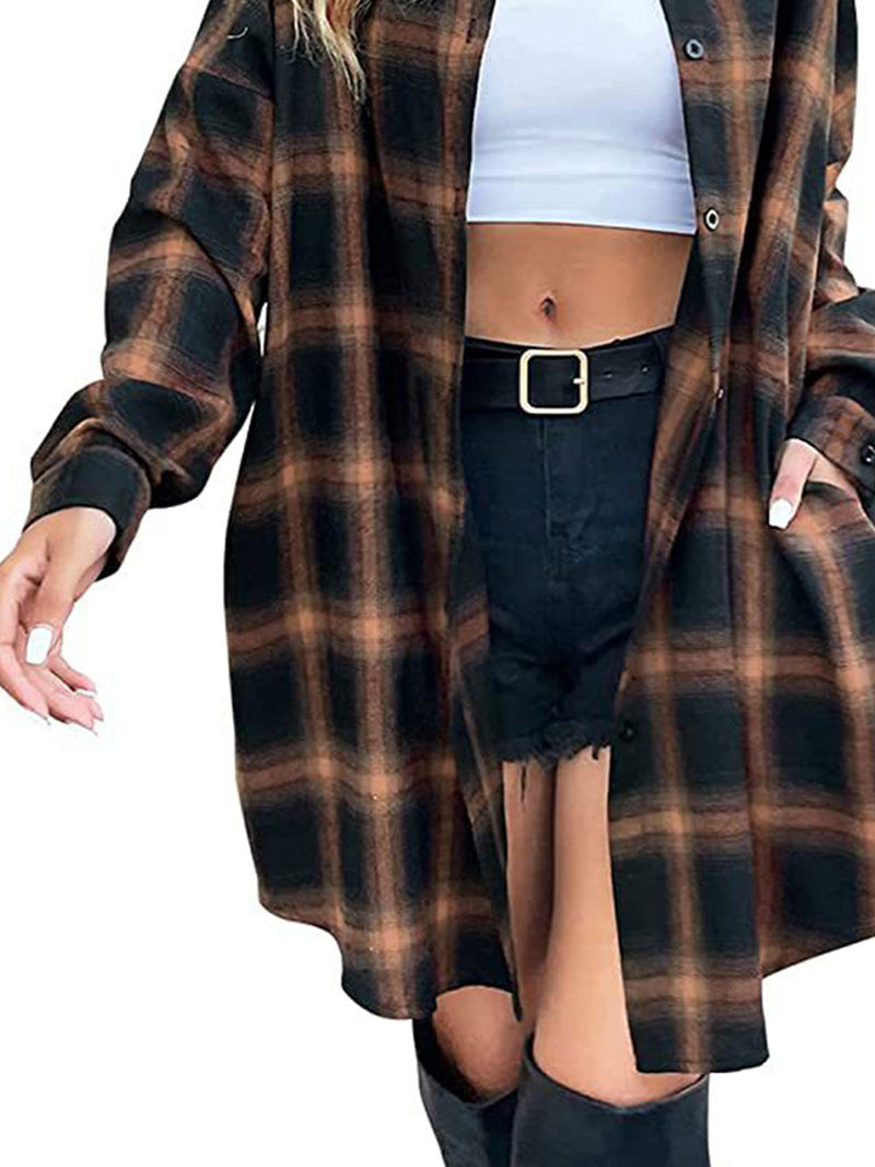 Ekose Düğmeli Gömlek Elbise