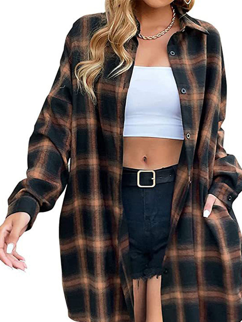 Ekose Düğmeli Gömlek Elbise