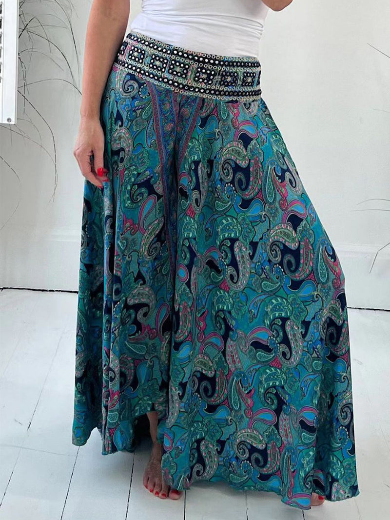 Etnik Paisley Desenli Geniş Paça Fişek