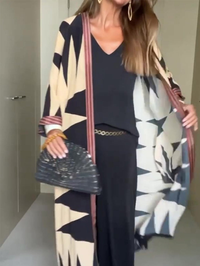 Bohem Stili Geometrik Baskılı Cardian Kimono