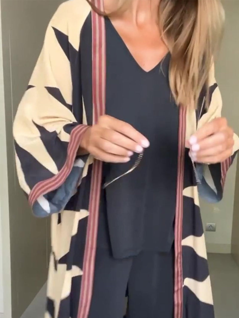 Bohem Stili Geometrik Baskılı Cardian Kimono