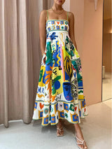 Şık Geometrik Grafiti Baskılı Slip Elbise