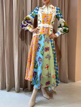 Moda Graffiti Balon Kol Uzun Düzensiz Elbise