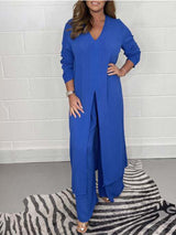 Yırtmaçlı Düz Renk Uzun Kollu Takım Elbise