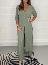 Yırtmaçlı Düz Renk Uzun Kollu Takım Elbise