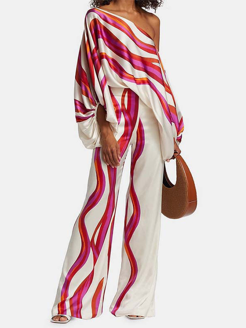 Saten Sıcak Düşük Omuzlu Üst Pantolon Takım