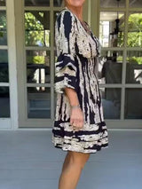 Chevron Plise Boyalı Geniş Kol Elbise