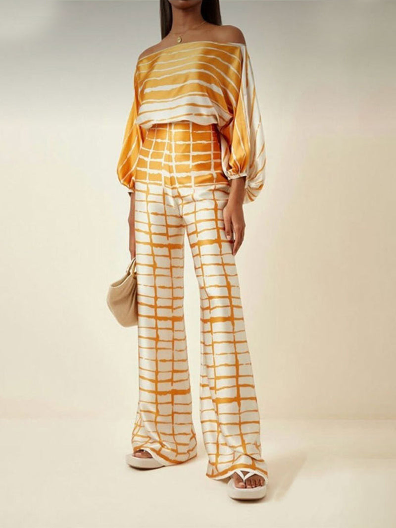 Saten Sıcak Düşük Omuzlu Üst Pantolon Takım